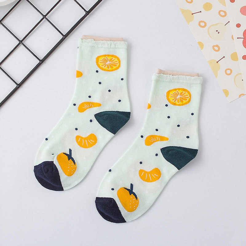 Fall Fruit Bubble Socks Solid Color Cotton Socks Lady Wood Ear Trend Socks